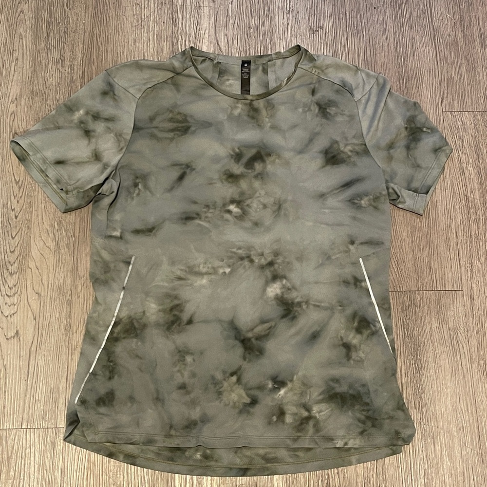 Lululemon Fast Free Short Sleeve Spray Run Shirt Tie Dye Green Grey Medium Gym